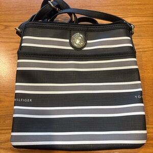 Tommy Hilfiger Striped Black and White Messenger Bag